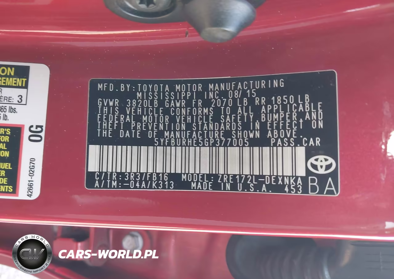 2016 Toyota Corolla Le VIN:5YFBURHE5GP377005 - 9