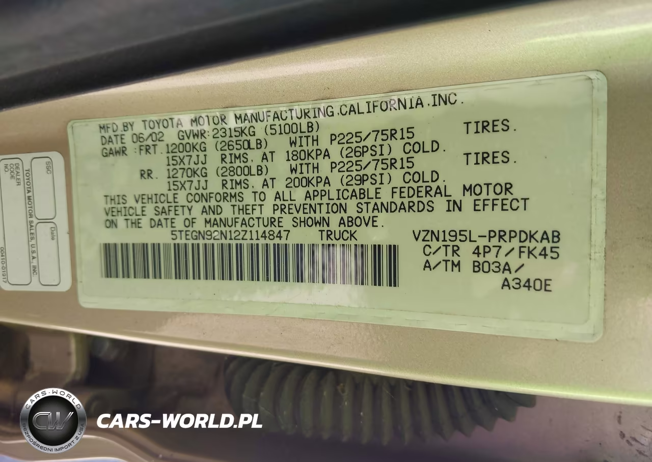 2002 Toyota Tacoma Prerunner V6 VIN:5TEGN92N12Z114847 - 9