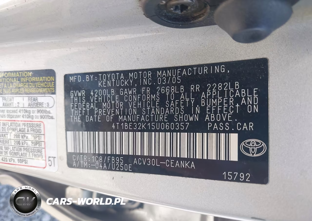 2005 Toyota Camry Std VIN:4T1BE32K15U060357 - 9