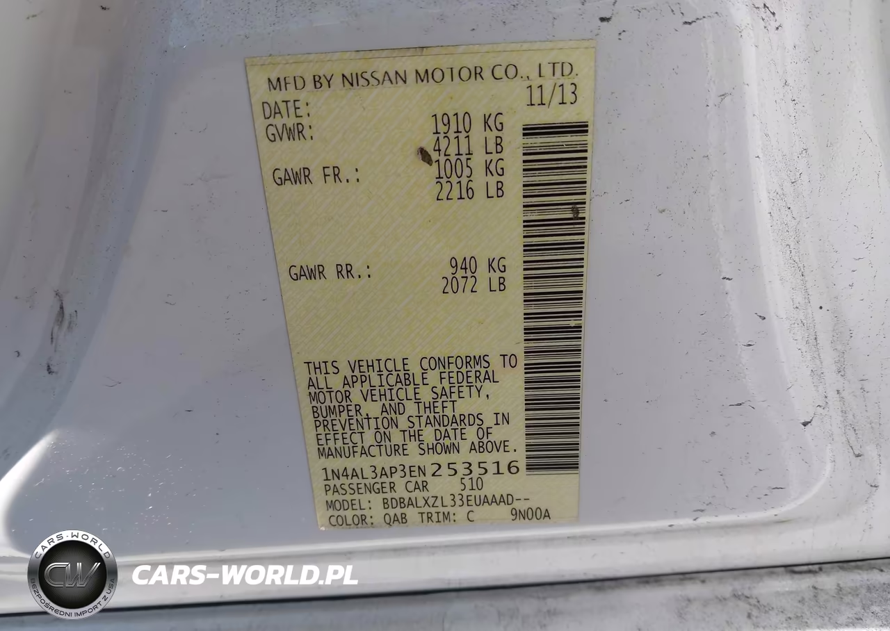 2014 Nissan Altima 2.5-2.5 S-2.5 Sl-2.5 Sv VIN:1N4AL3AP3EN253516 - 9