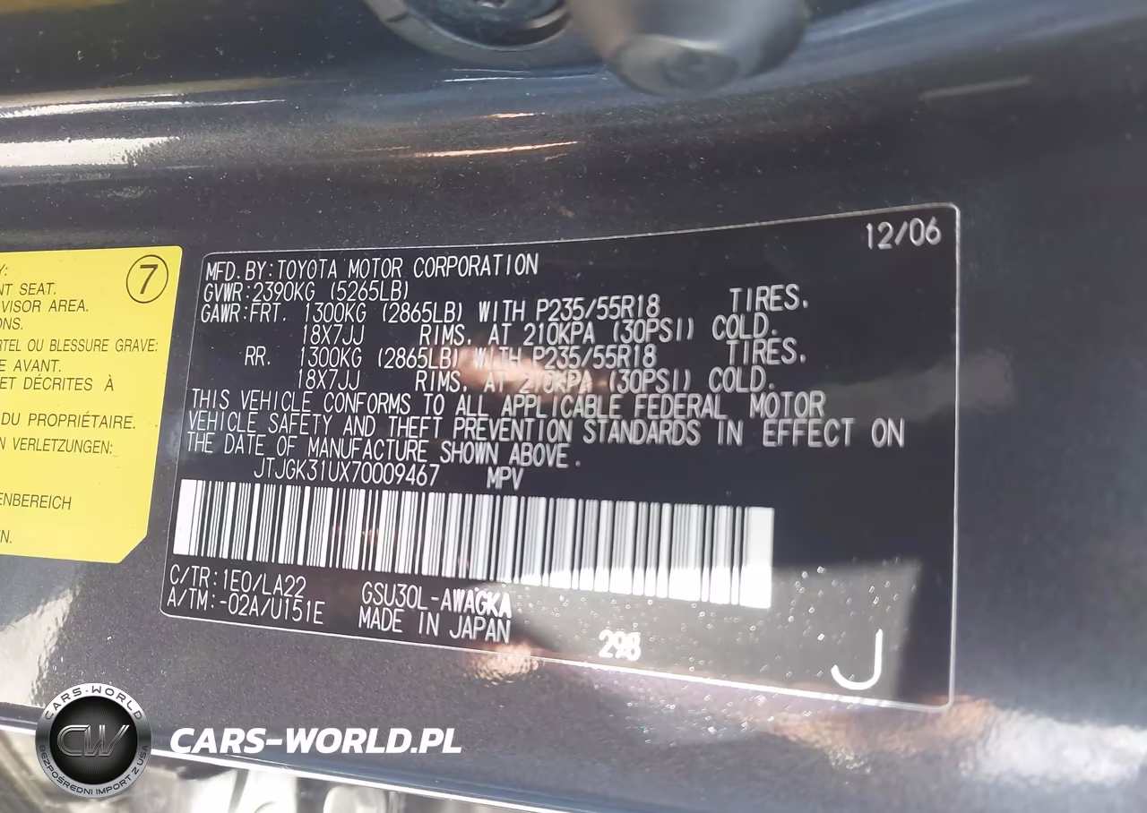 2007 Lexus Rx 350 VIN:JTJGK31UX70009467 - 9