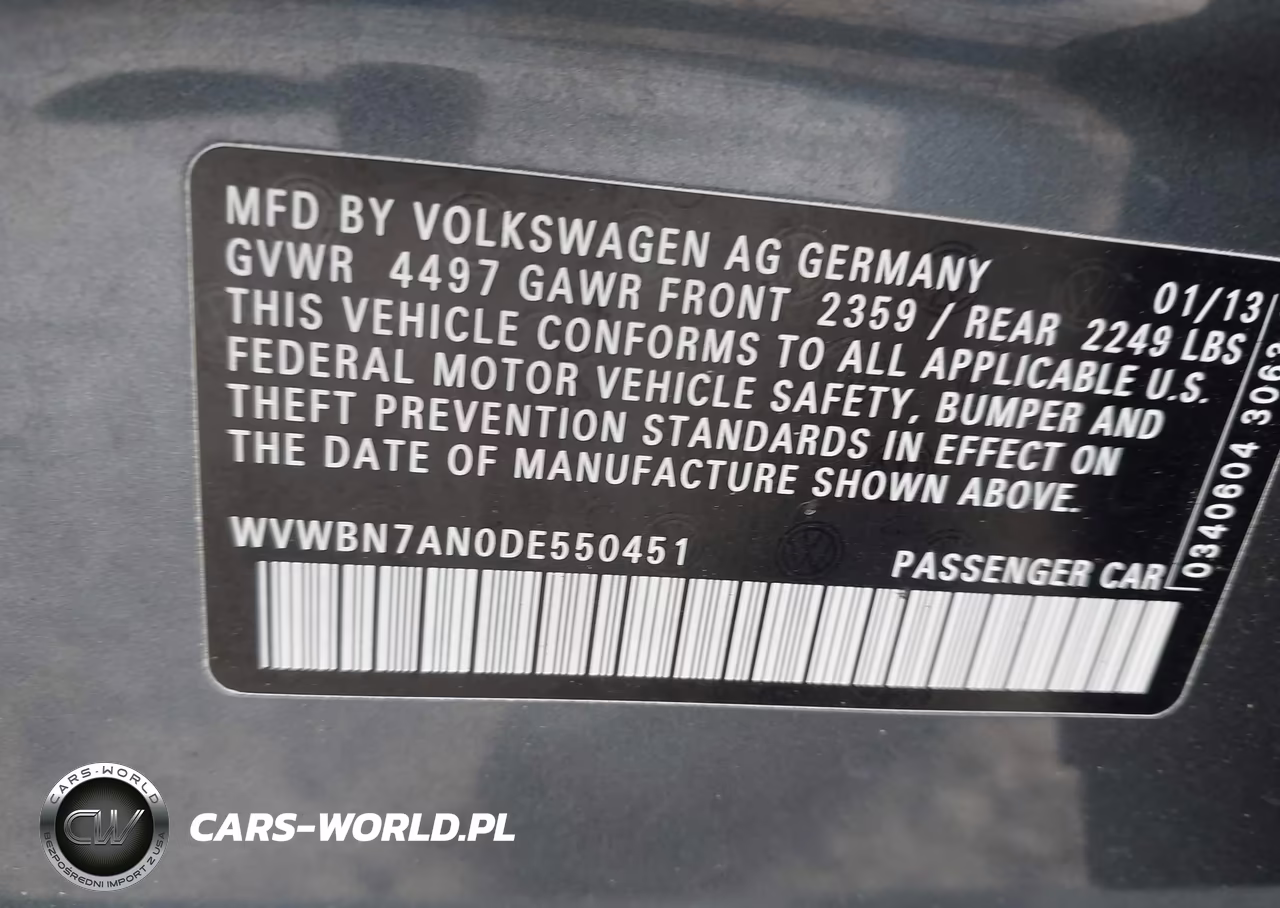 2013 Volkswagen Cc 2.0T Sport VIN:WVWBN7AN0DE550451 - 9