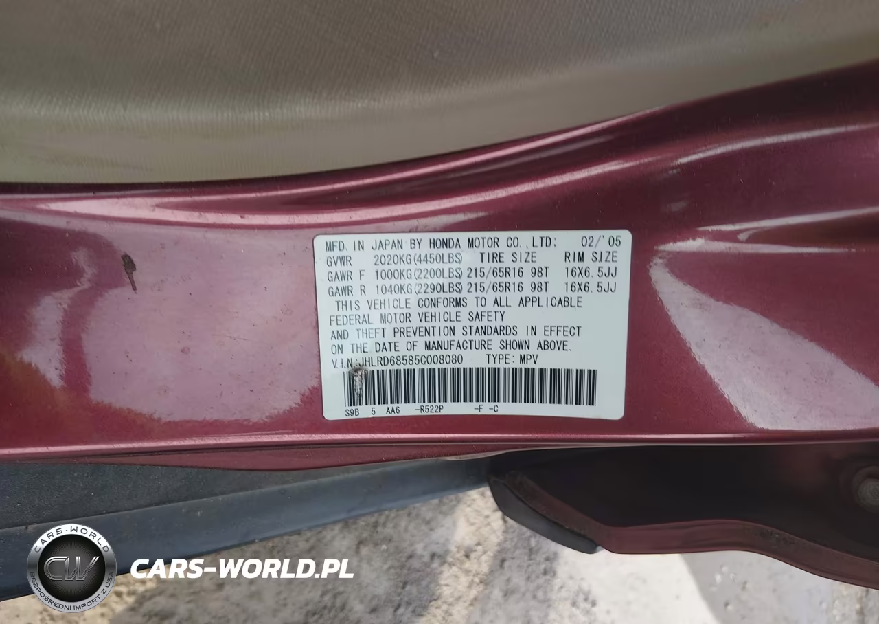 2005 Honda Cr-V Lx VIN:JHLRD68585C008080 - 9