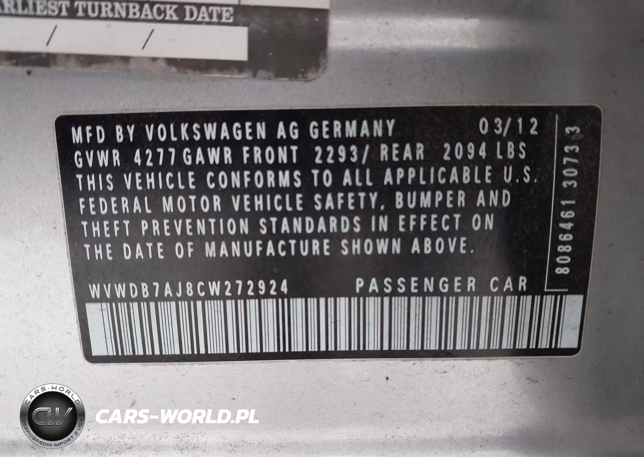 2012 Volkswagen Golf 2.5L 4-Door VIN:WVWDB7AJ8CW272924 - 9