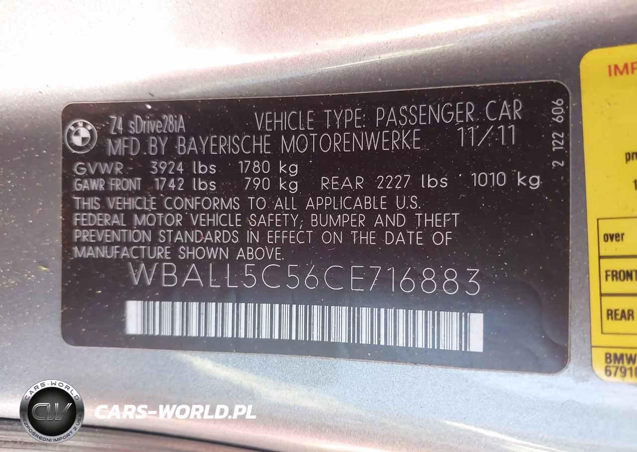 2012 BMW Z4 Sdrive28I VIN:WBALL5C56CE716883 - 9