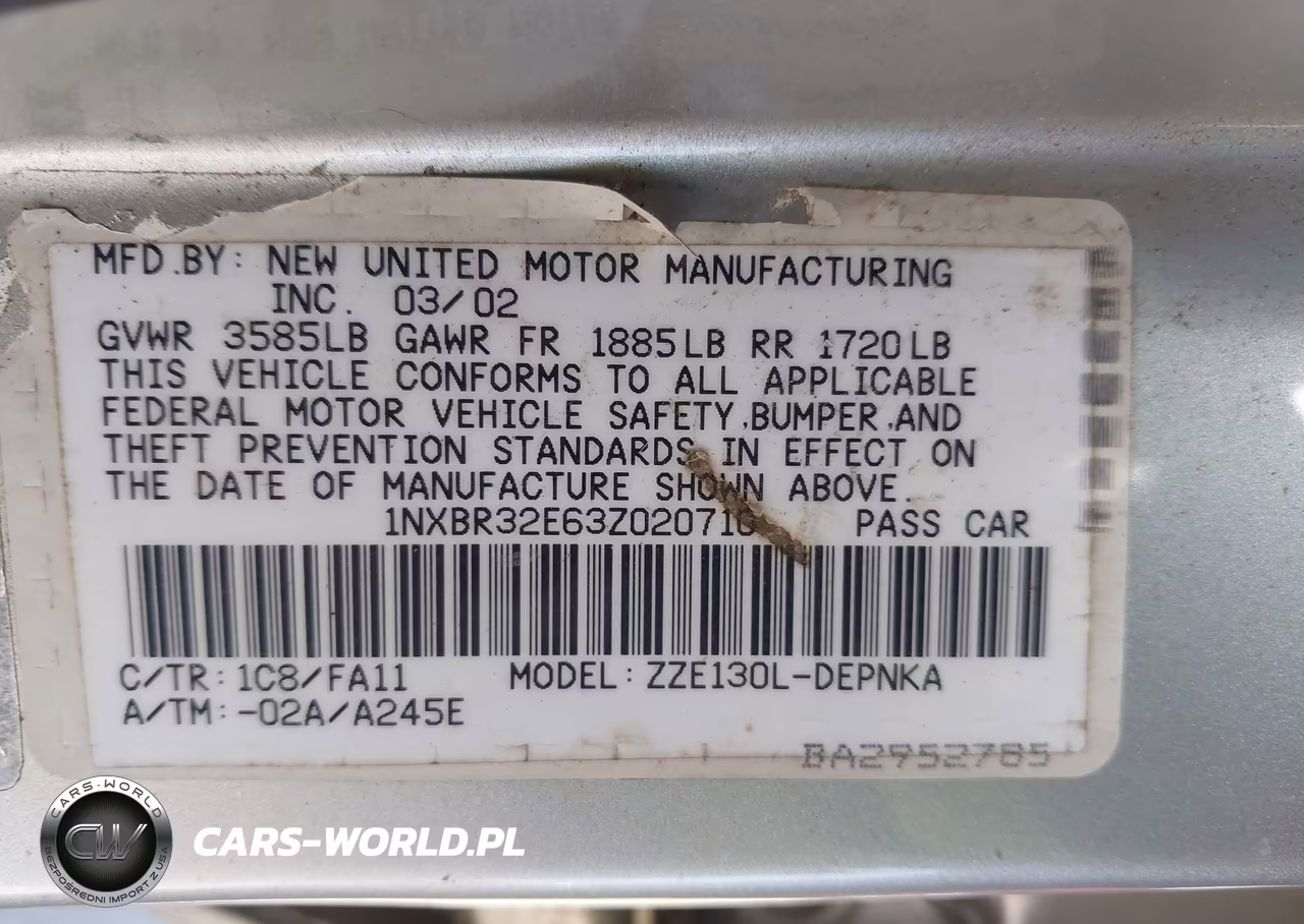 2003 Toyota Corolla Le VIN:1NXBR32E63Z020710 - 9