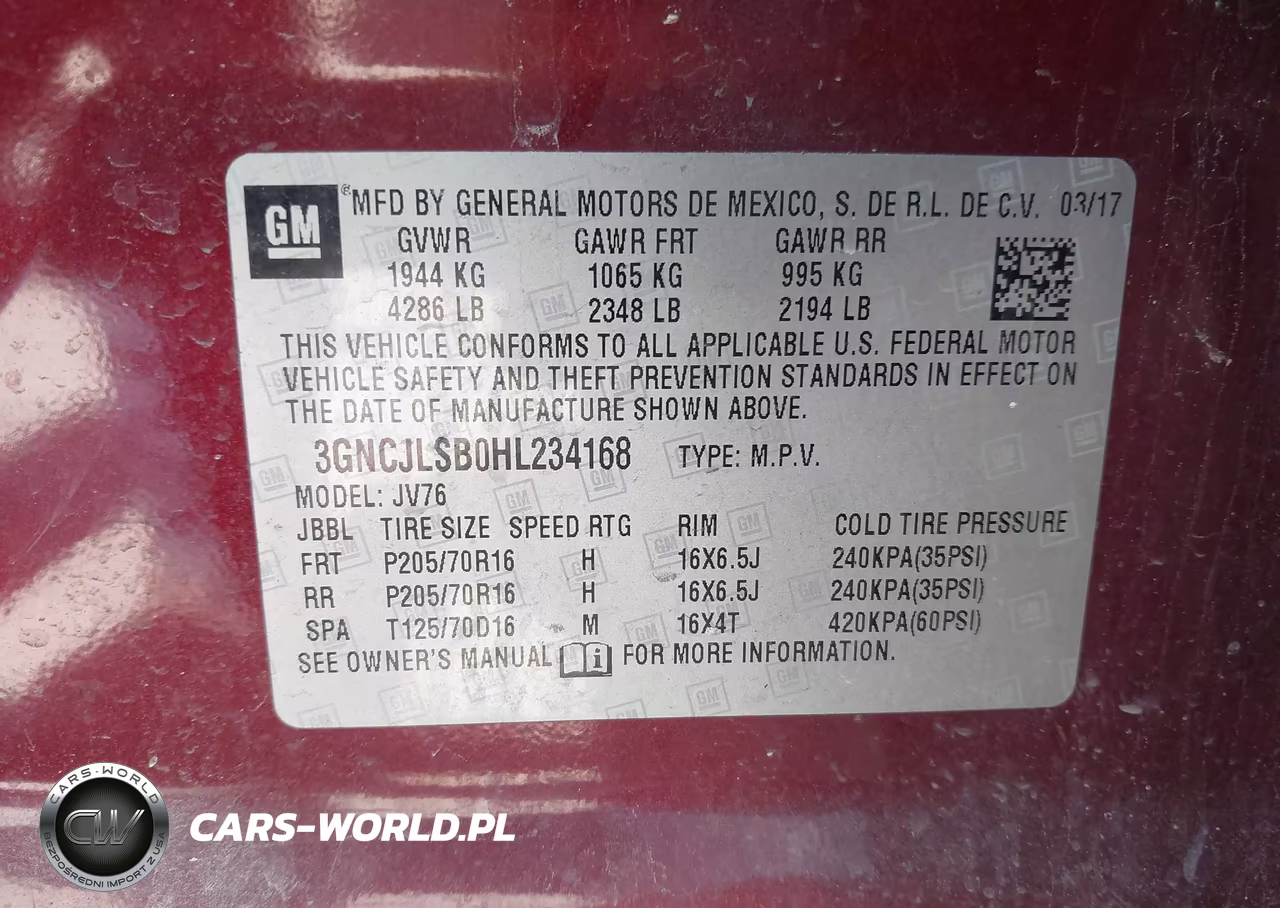 2017 Chevrolet Trax Lt VIN:3GNCJLSB0HL234168 - 9