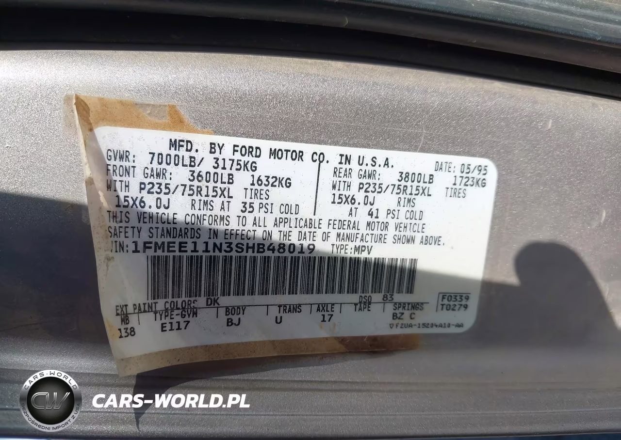 1995 Ford Econoline E150 VIN:1FMEE11N3SHB48019 - 9