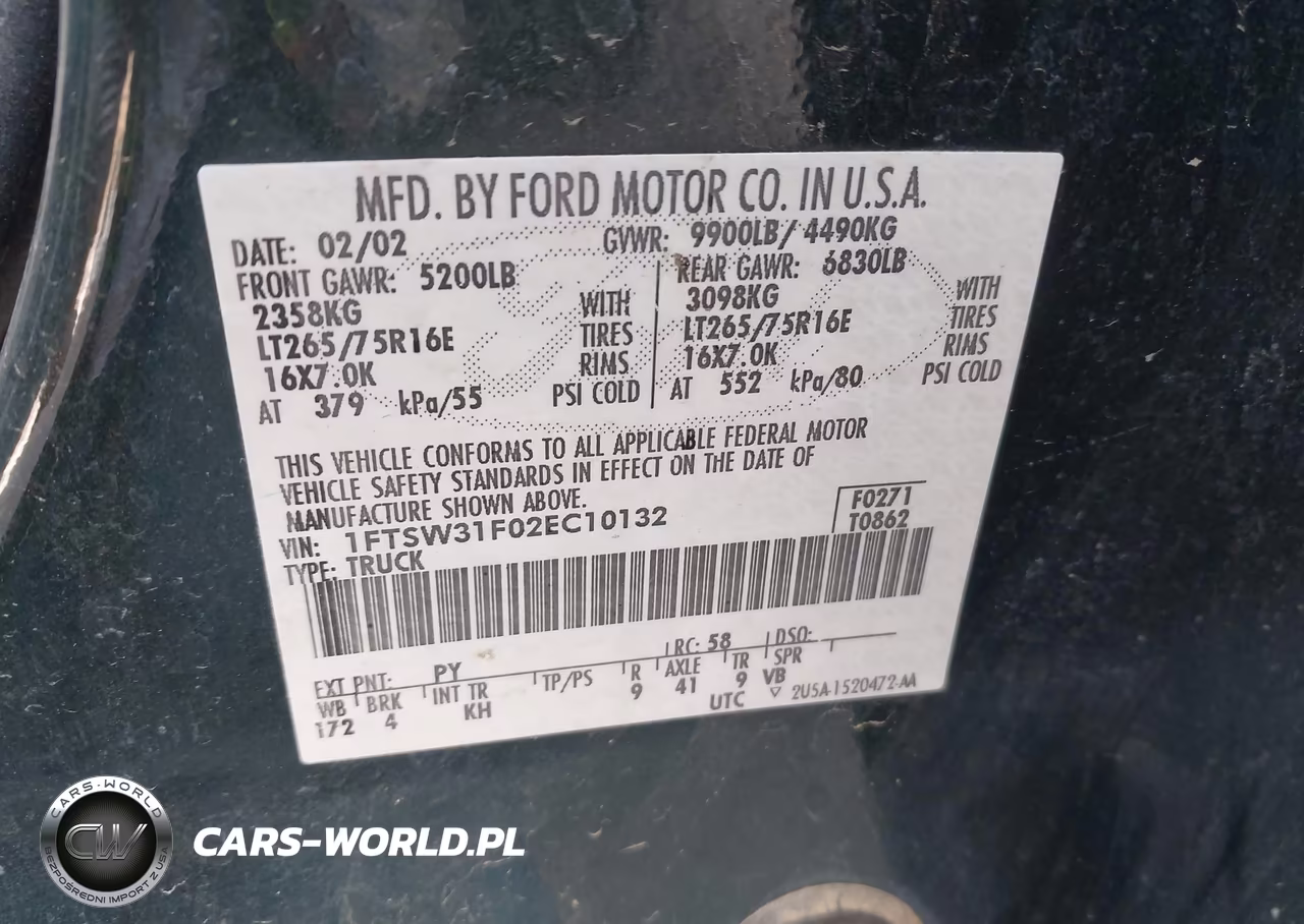 2002 Ford F-350 Lariat-Xl-Xlt VIN:1FTSW31F02EC10132 - 9
