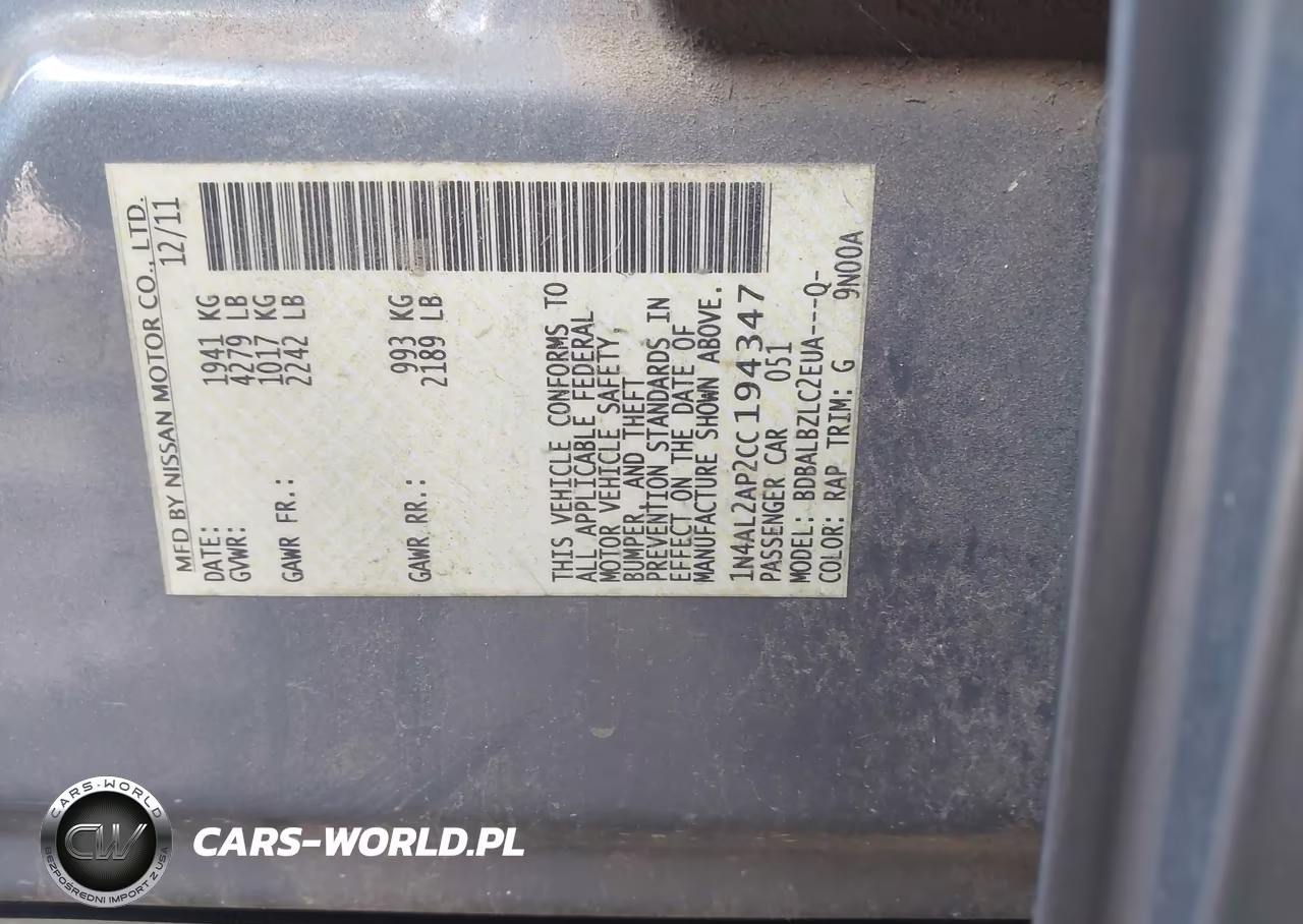 2012 Nissan Altima 2.5 S VIN:1N4AL2AP2CC194347 - 9