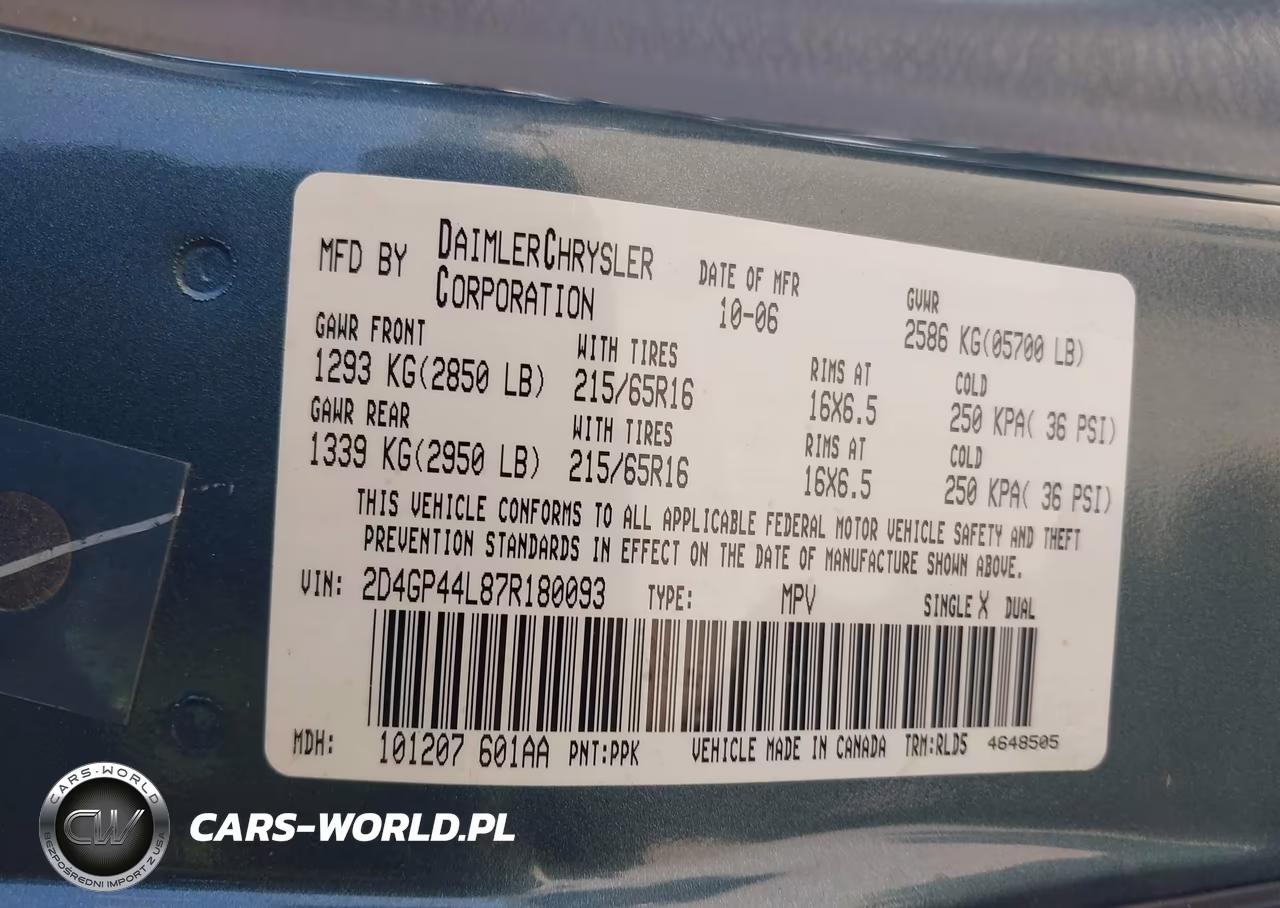 2007 Dodge Grand Caravan Sxt VIN:2D4GP44L87R180093 - 9