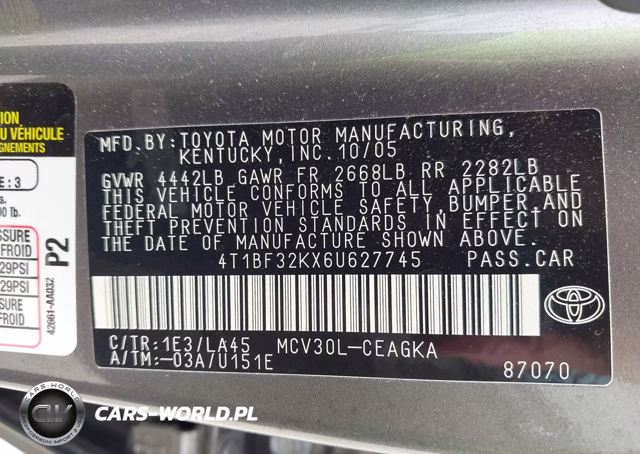 2006 Toyota Camry Xle V6 VIN:4T1BF32KX6U627745 - 9