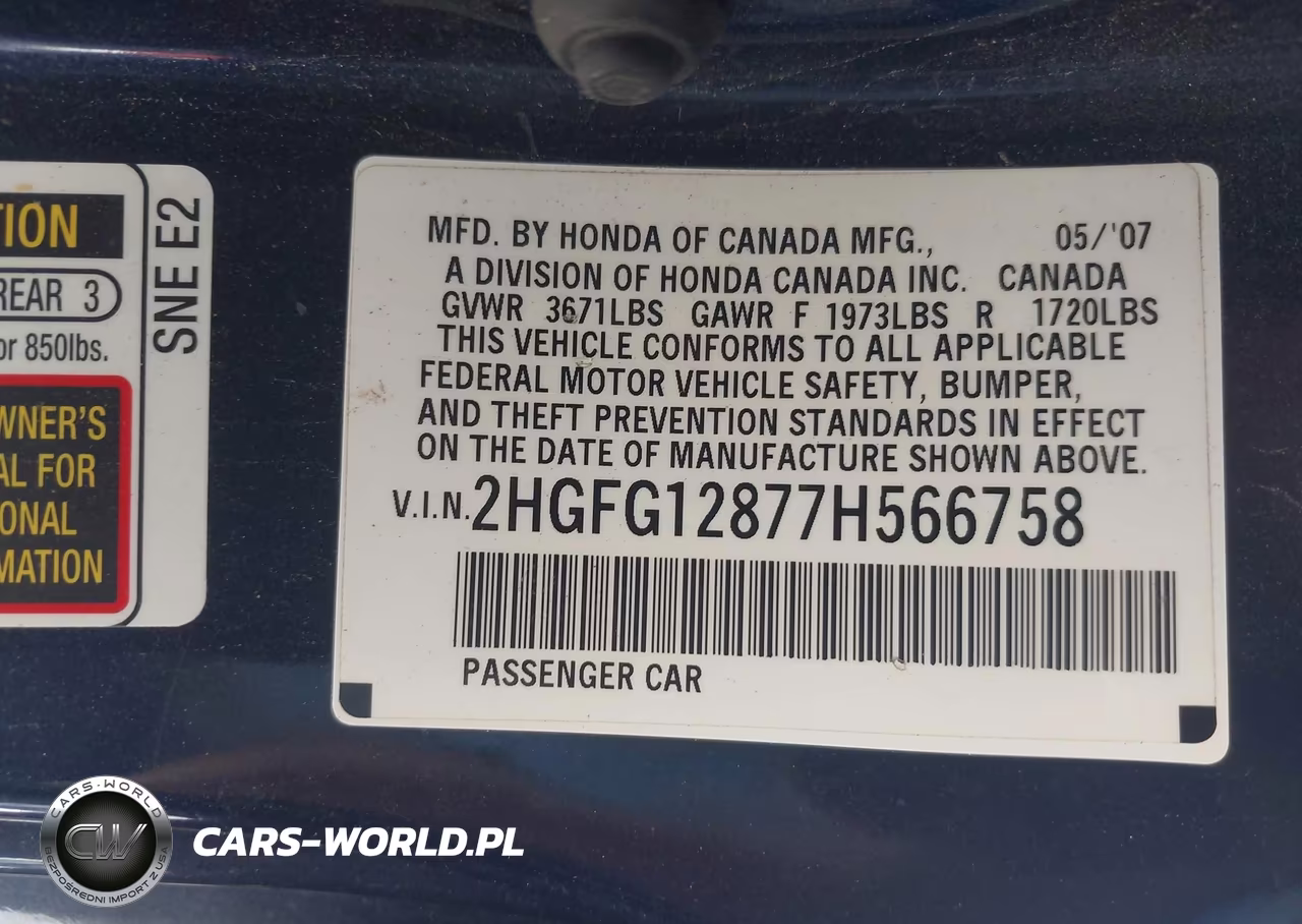 2007 Honda Civic Ex VIN:2HGFG12877H566758 - 9