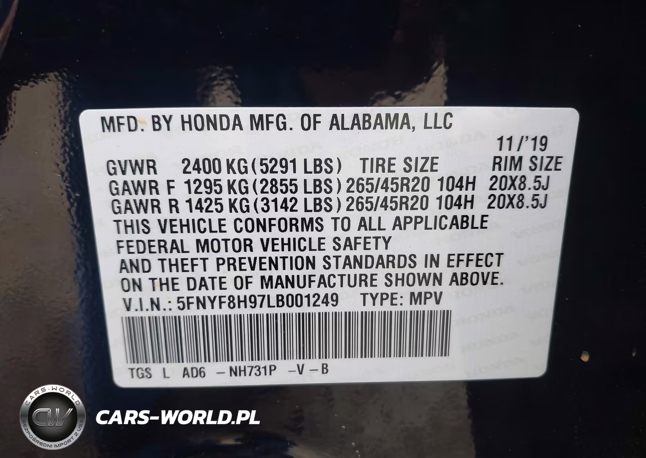 2020 Honda Passport Awd Touring VIN:5FNYF8H97LB001249 - 9