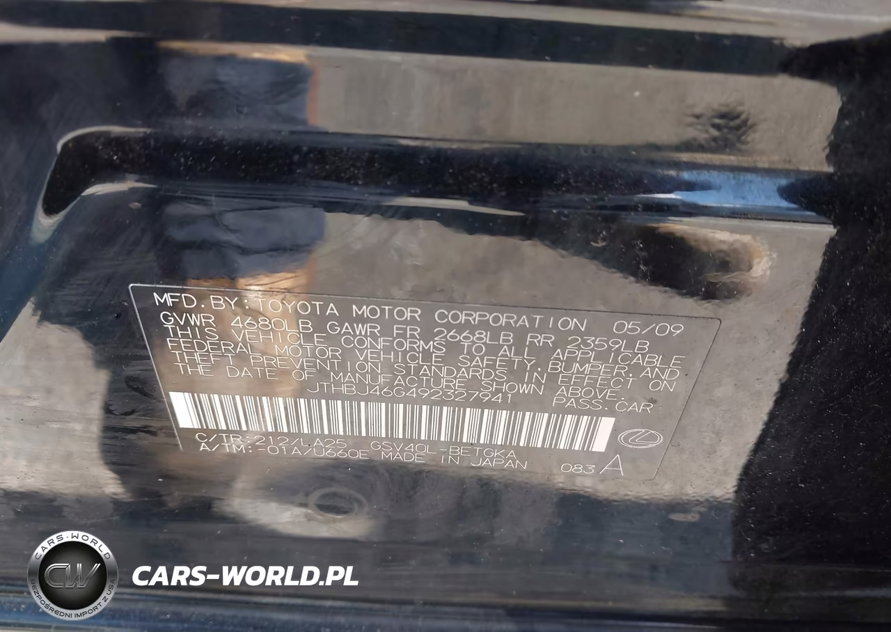 2009 Lexus Es 350 VIN:JTHBJ46G492327941 - 9