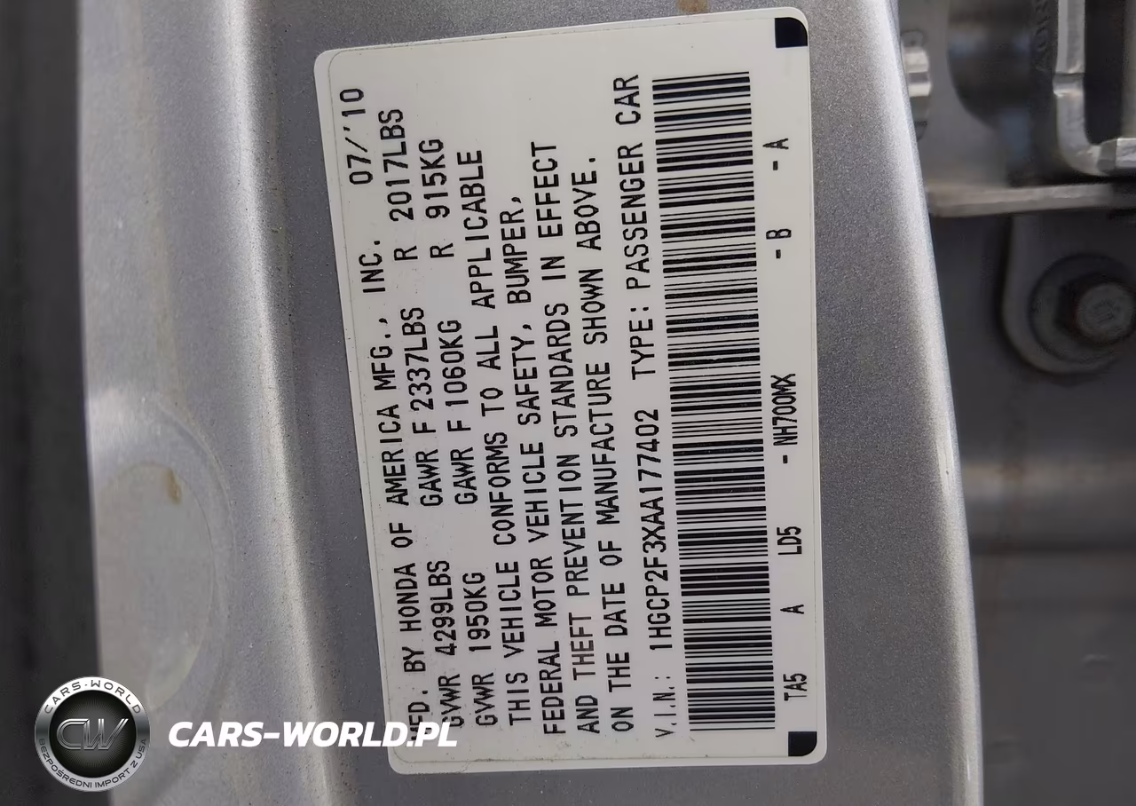 2010 Honda Accord 2.4 Lx VIN:1HGCP2F3XAA177402 - 9