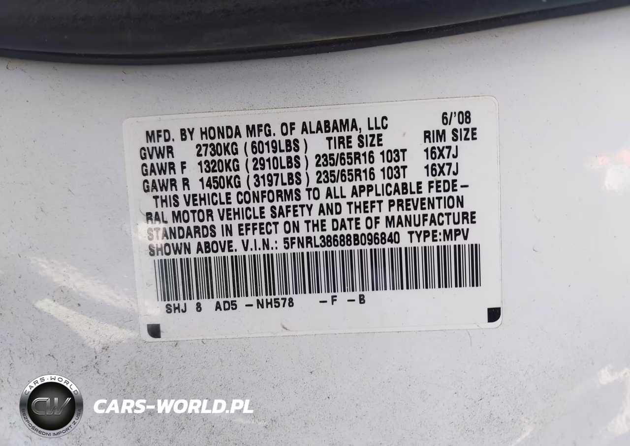 2008 Honda Odyssey Ex-L VIN:5FNRL38688B096840 - 9