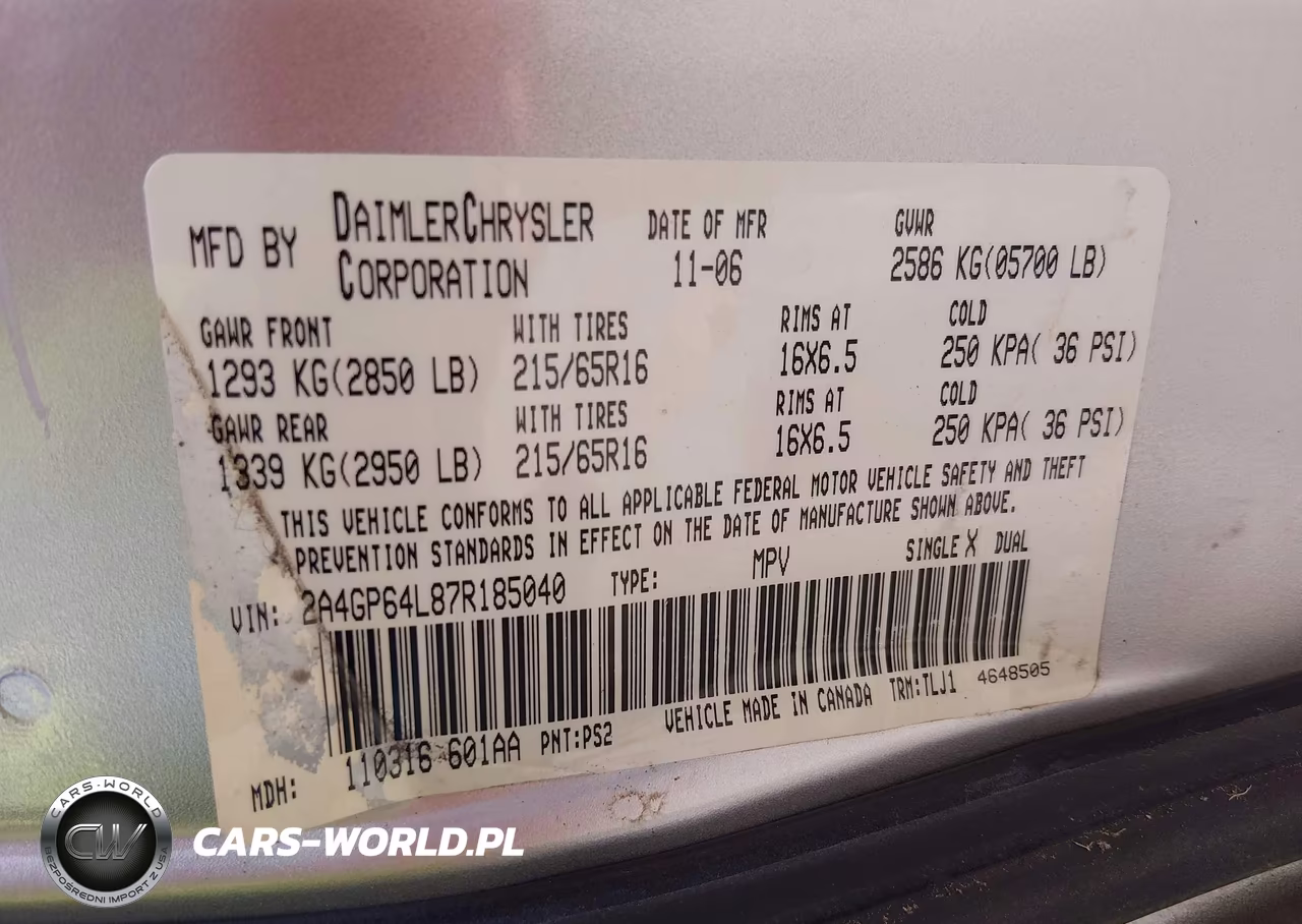 2007 Chrysler Town & Country Limited VIN:2A4GP64L87R185040 - 9