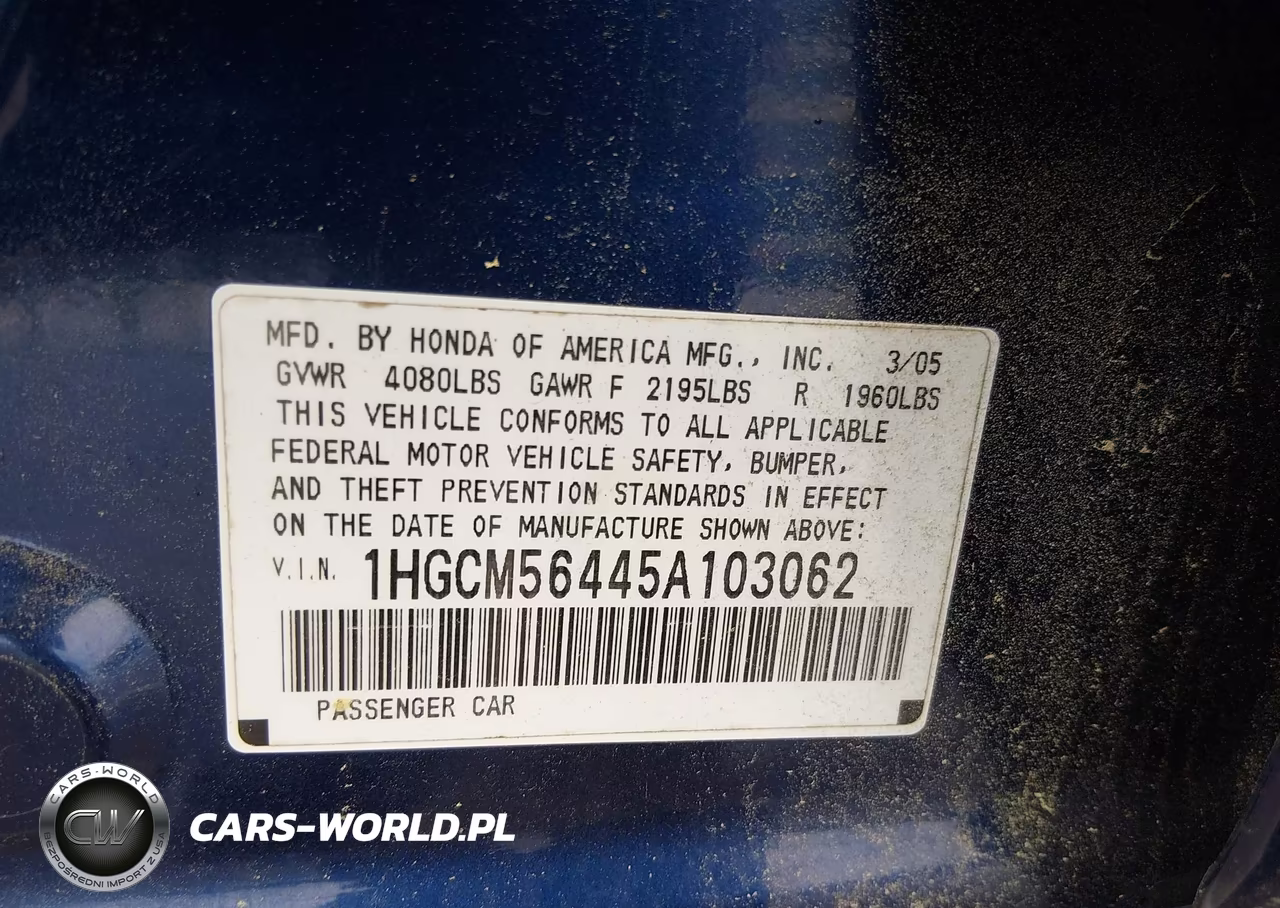 2005 Honda Accord 2.4 Lx VIN:1HGCM56445A103062 - 9