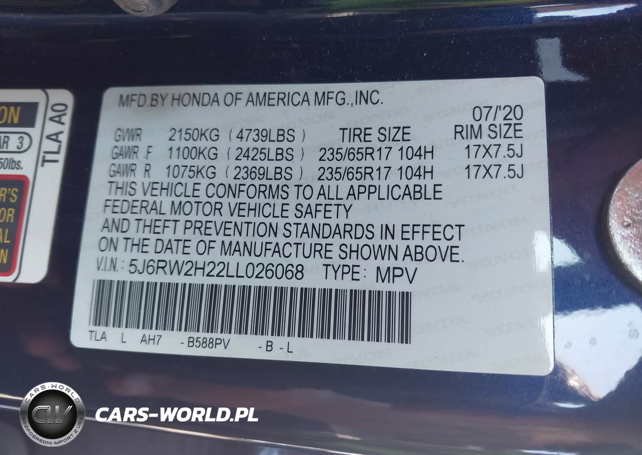 2020 Honda Cr-V Awd Lx VIN:5J6RW2H22LL026068 - 9