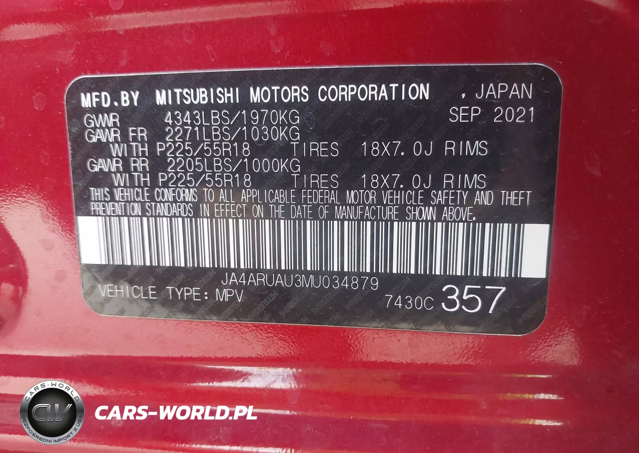 2021 Mitsubishi Outlander Sport 2.0 Be Awc-2.0 Es Awc-2.0 Le Awc-2.0 Se Awc VIN:JA4ARUAU3MU034879 - 9