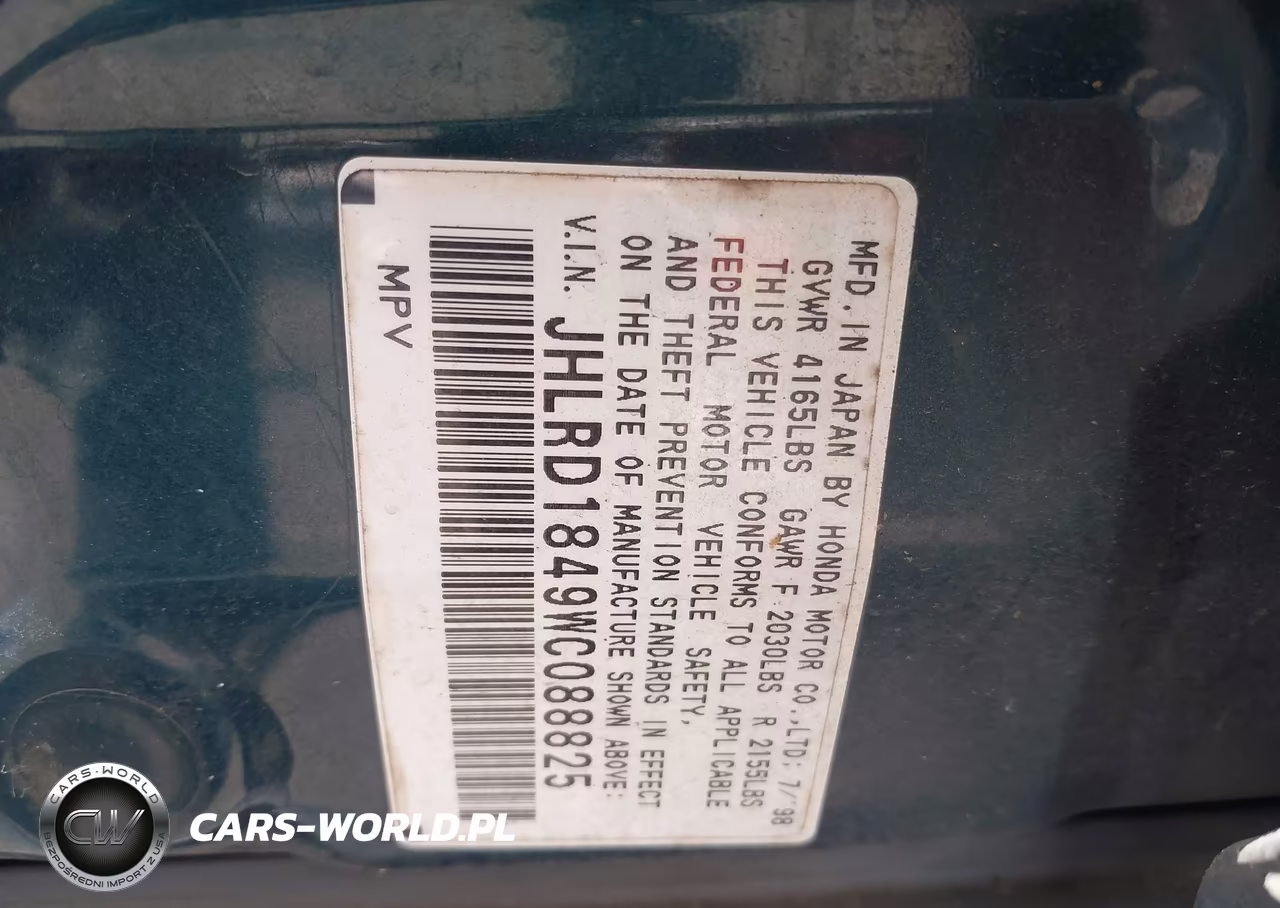 1998 Honda Cr-V Lx VIN:JHLRD1849WC088825 - 9