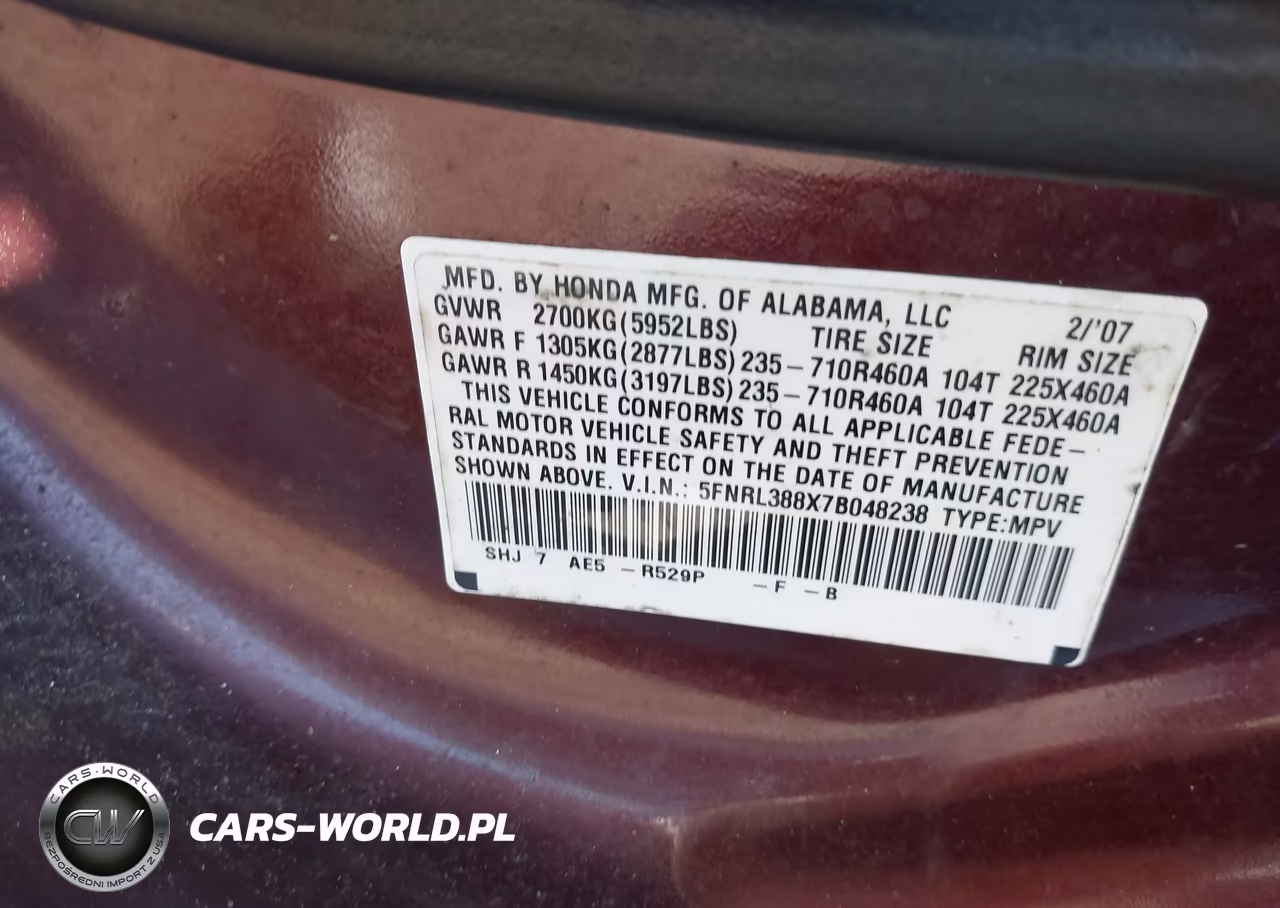 2007 Honda Odyssey Touring VIN:5FNRL388X7B048238 - 9