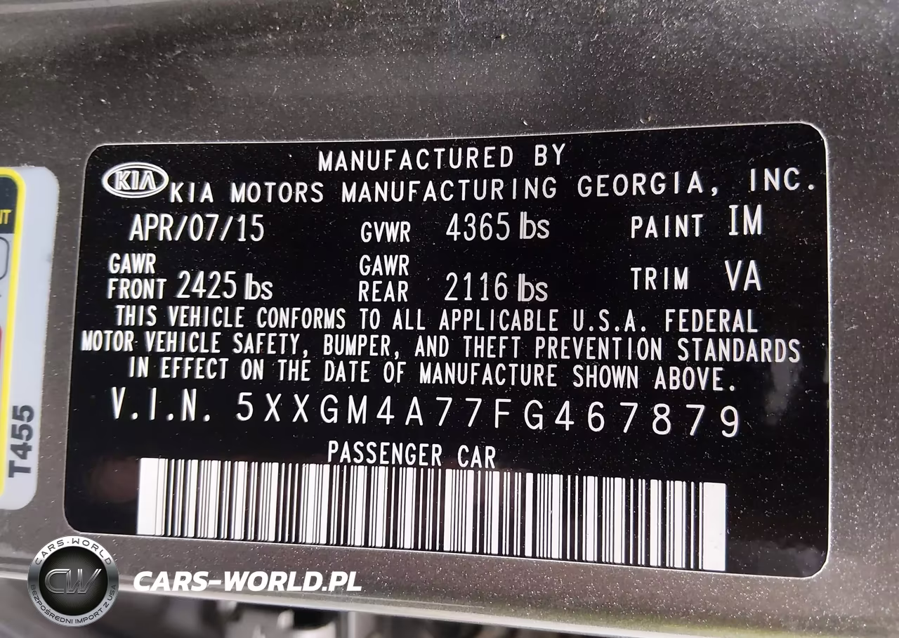 2015 Kia Optima Lx VIN:5XXGM4A77FG467879 - 9