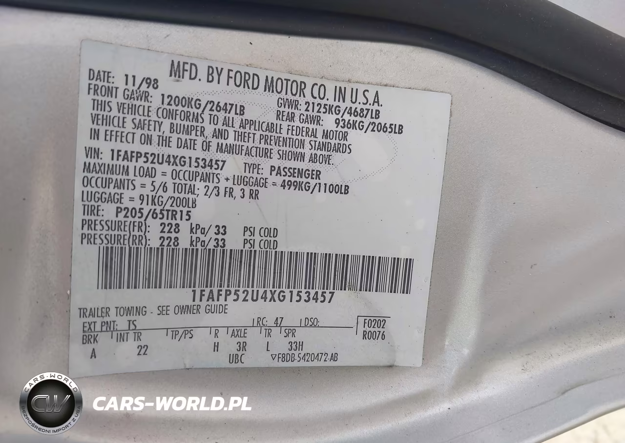 1999 Ford Taurus Lx VIN:1FAFP52U4XG153457 - 9