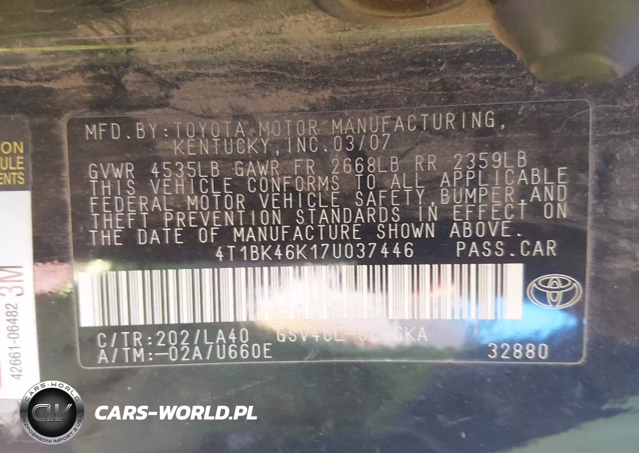 2007 Toyota Camry Xle V6 VIN:4T1BK46K17U037446 - 9