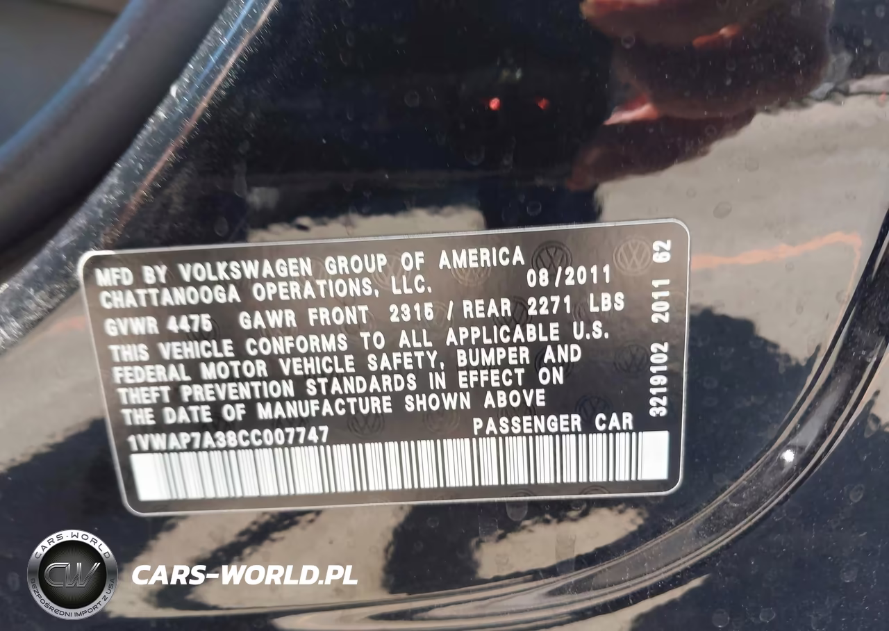 2012 Volkswagen Passat 2.5L S VIN:1VWAP7A38CC007747 - 9
