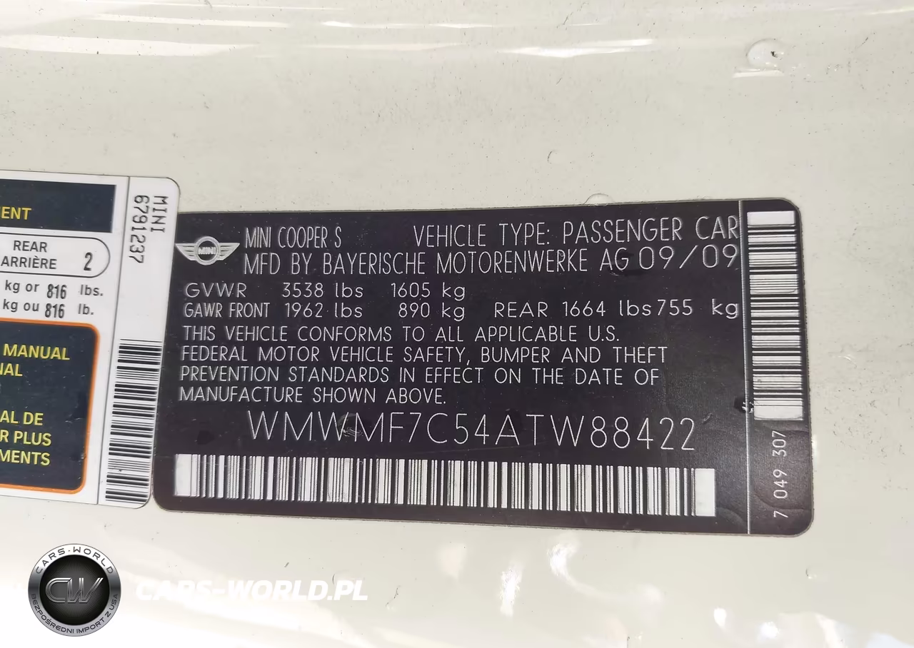 2010 Mini Cooper S VIN:WMWMF7C54ATW88422 - 9