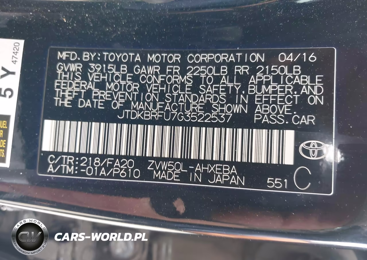2016 Toyota Prius Two VIN:JTDKBRFU7G3522537 - 9