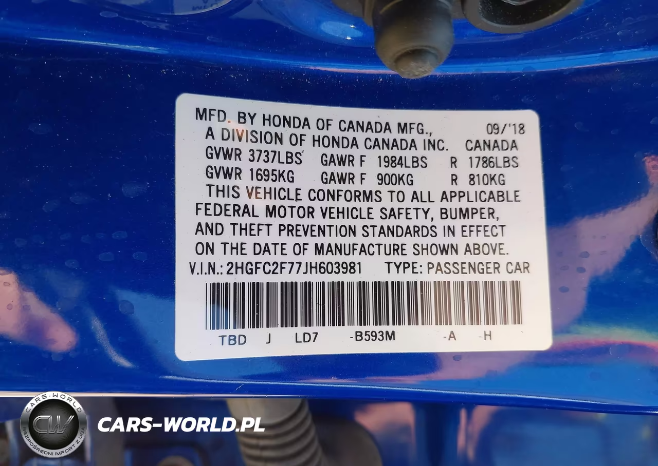 2018 Honda Civic Ex VIN:2HGFC2F77JH603981 - 9