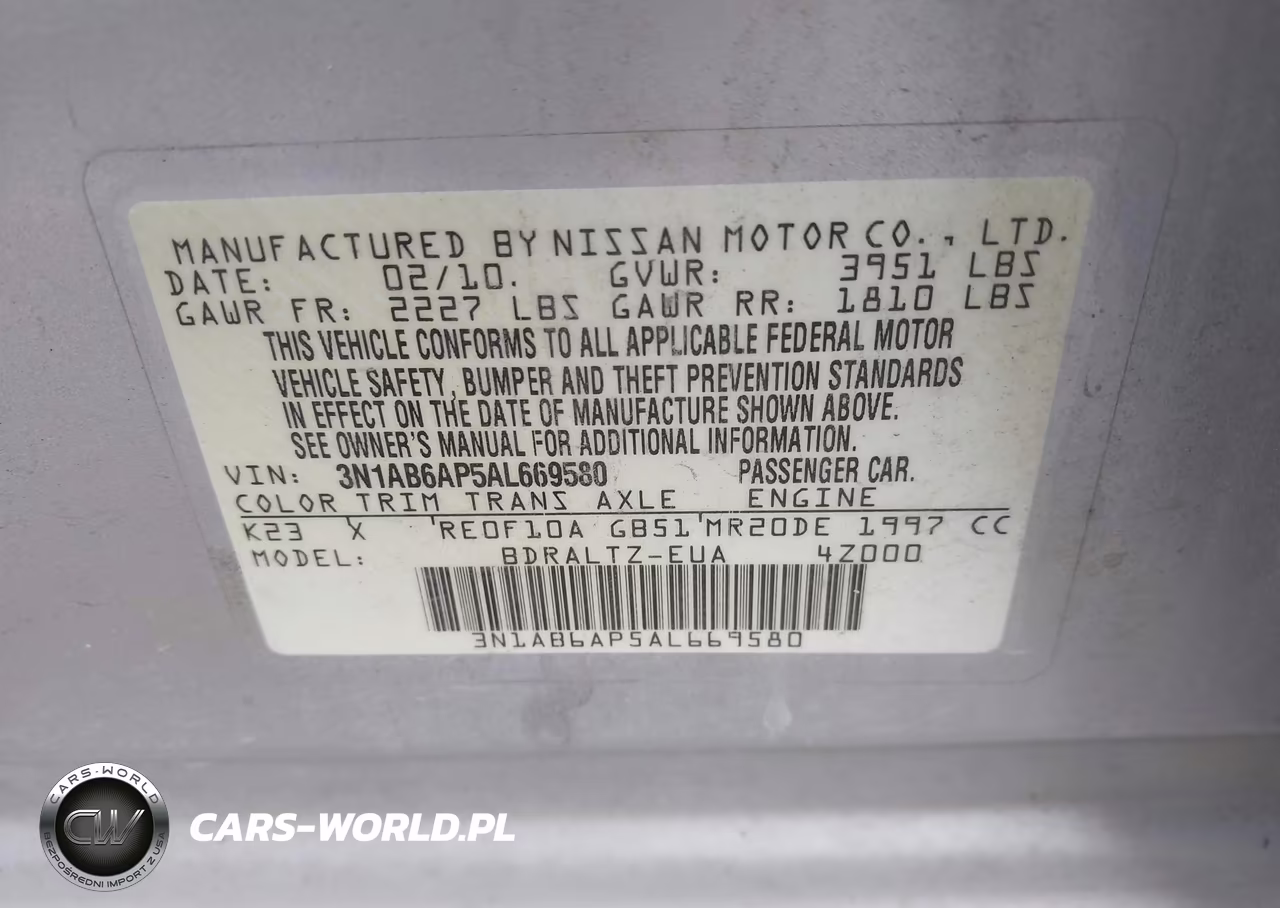 2010 Nissan Sentra 2.0S VIN:3N1AB6AP5AL669580 - 9