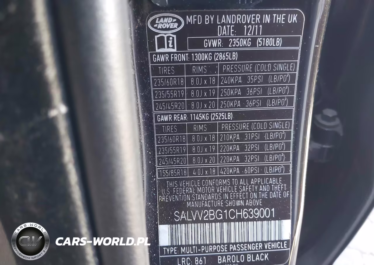 2012 Land Rover Range Rover Evoque Pure Plus VIN:SALVV2BG1CH639001 - 9