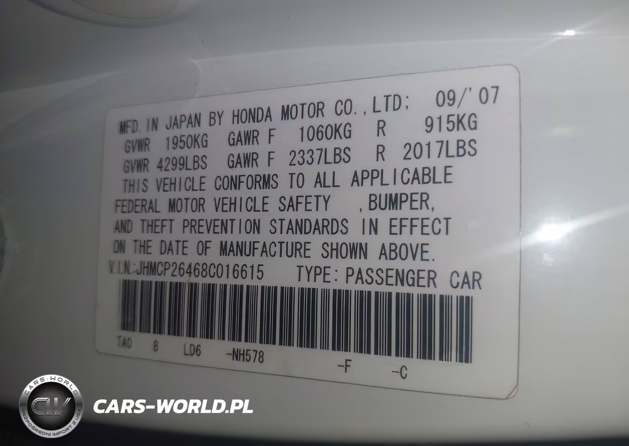 2008 Honda Accord 2.4 Lx-P VIN:JHMCP26468C016615 - 9