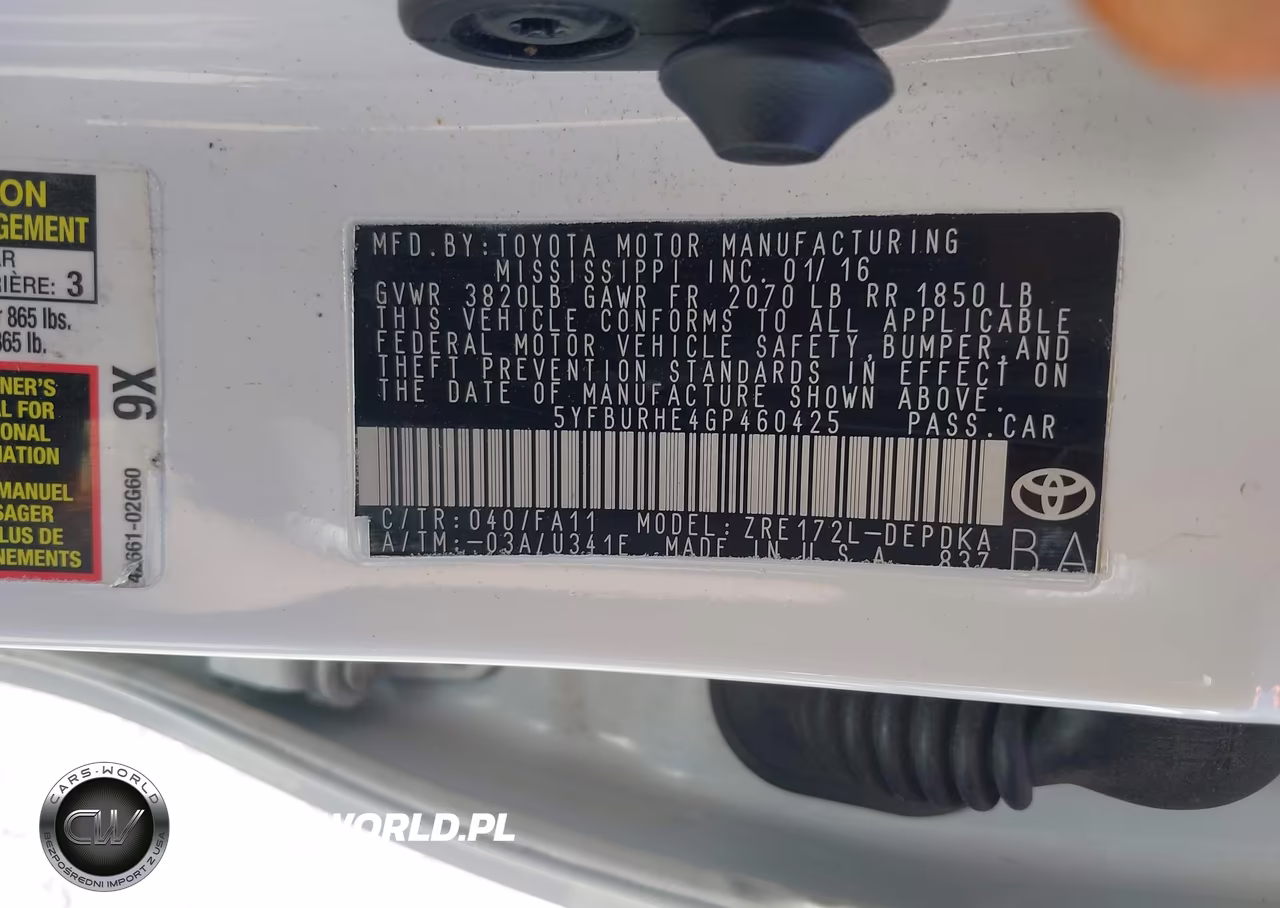 2016 Toyota Corolla L VIN:5YFBURHE4GP460425 - 9