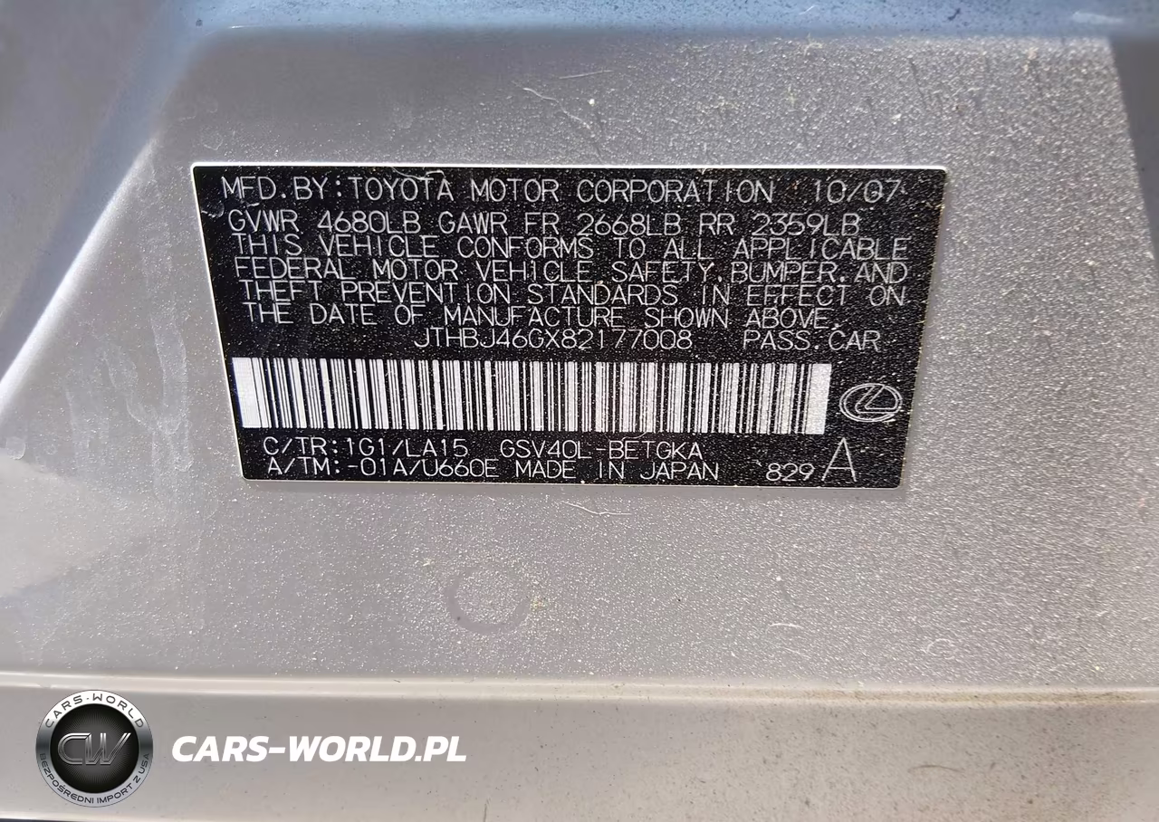 2008 Lexus Es 350 VIN:JTHBJ46GX82177008 - 9