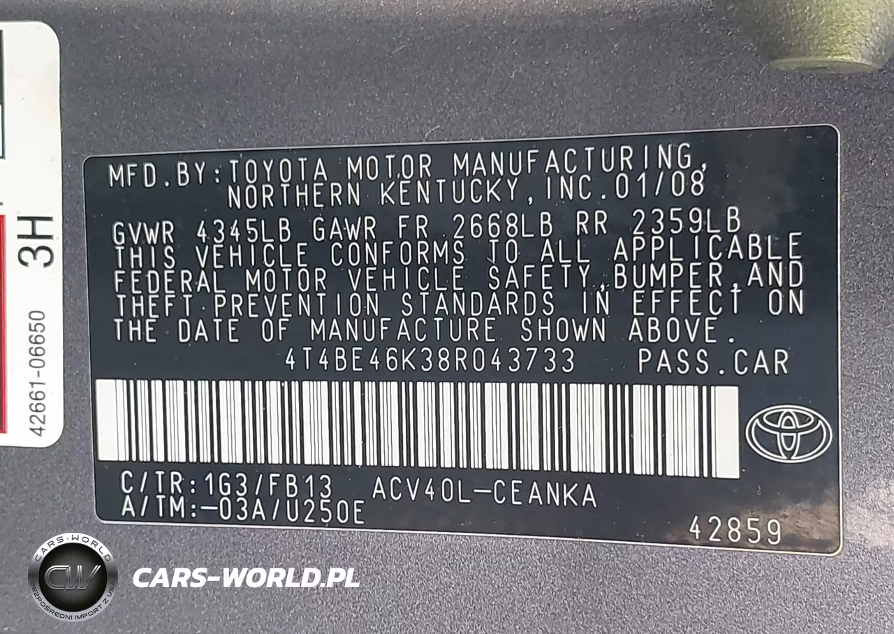2008 Toyota Camry Le VIN:4T4BE46K38R043733 - 9