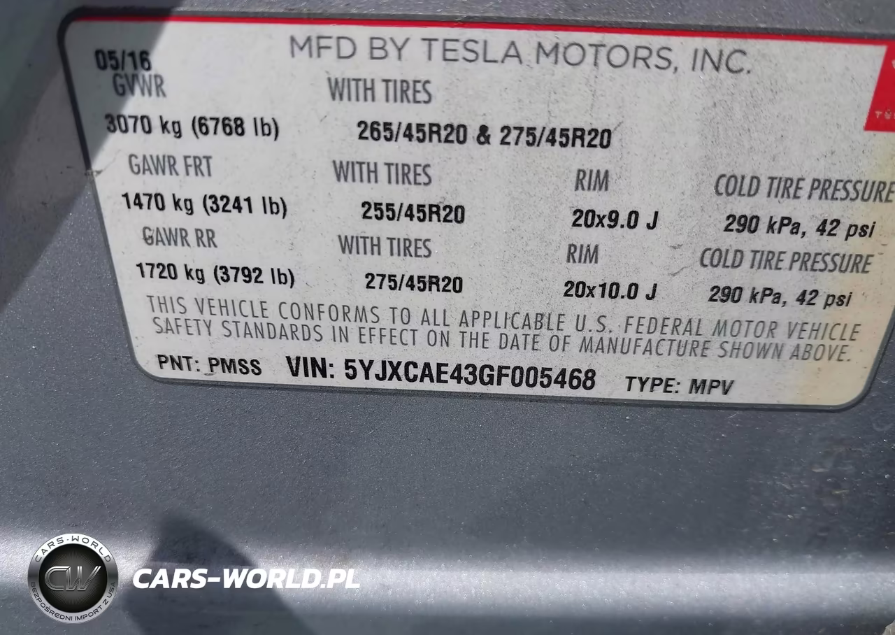 2016 Tesla Model X 60D-P100D-P90D VIN:5YJXCAE43GF005468 - 9