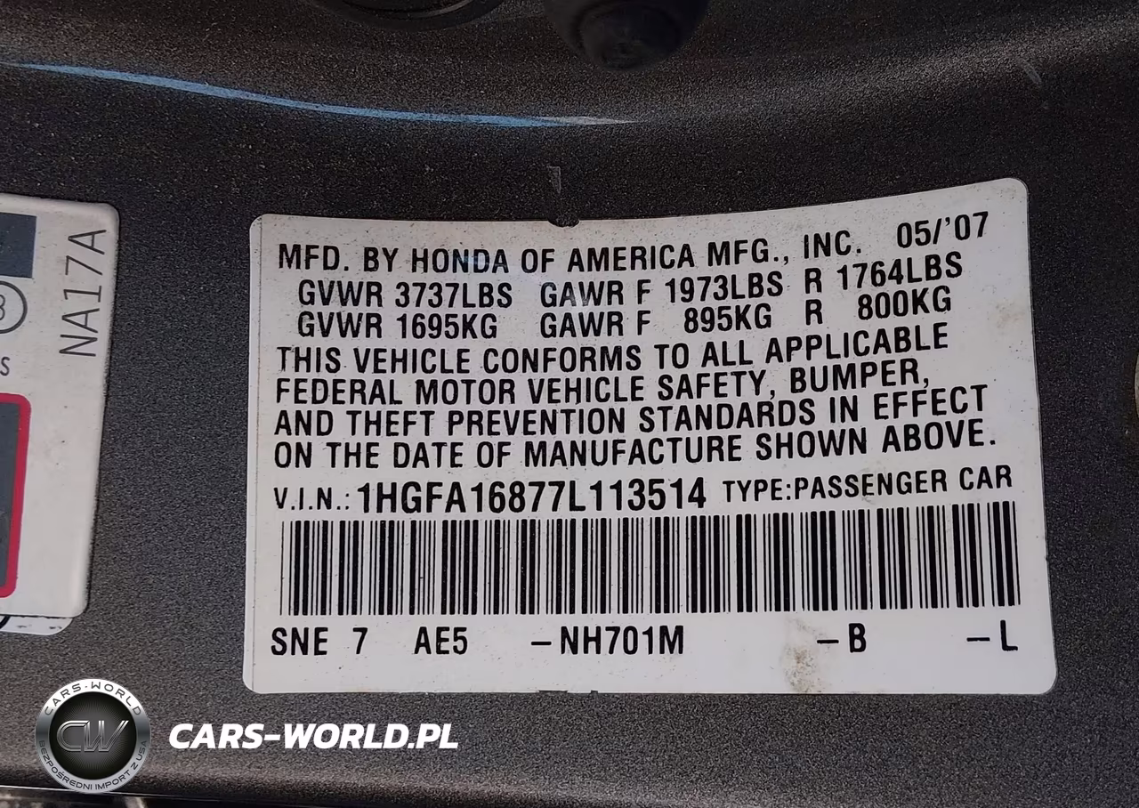 2007 Honda Civic Ex VIN:1HGFA16877L113514 - 9