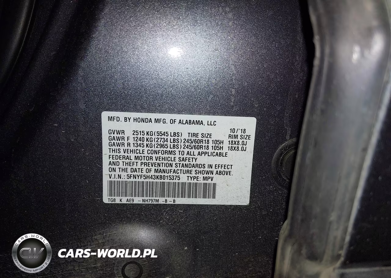 2019 Honda Pilot Ex-L VIN:5FNYF5H43KB015375 - 9