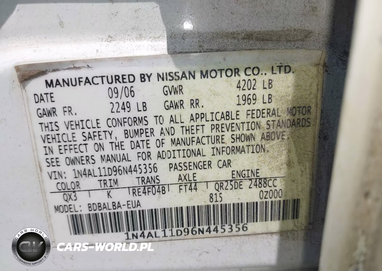 2006 Nissan Altima 2.5 S VIN:1N4AL11D96N445356 - 9