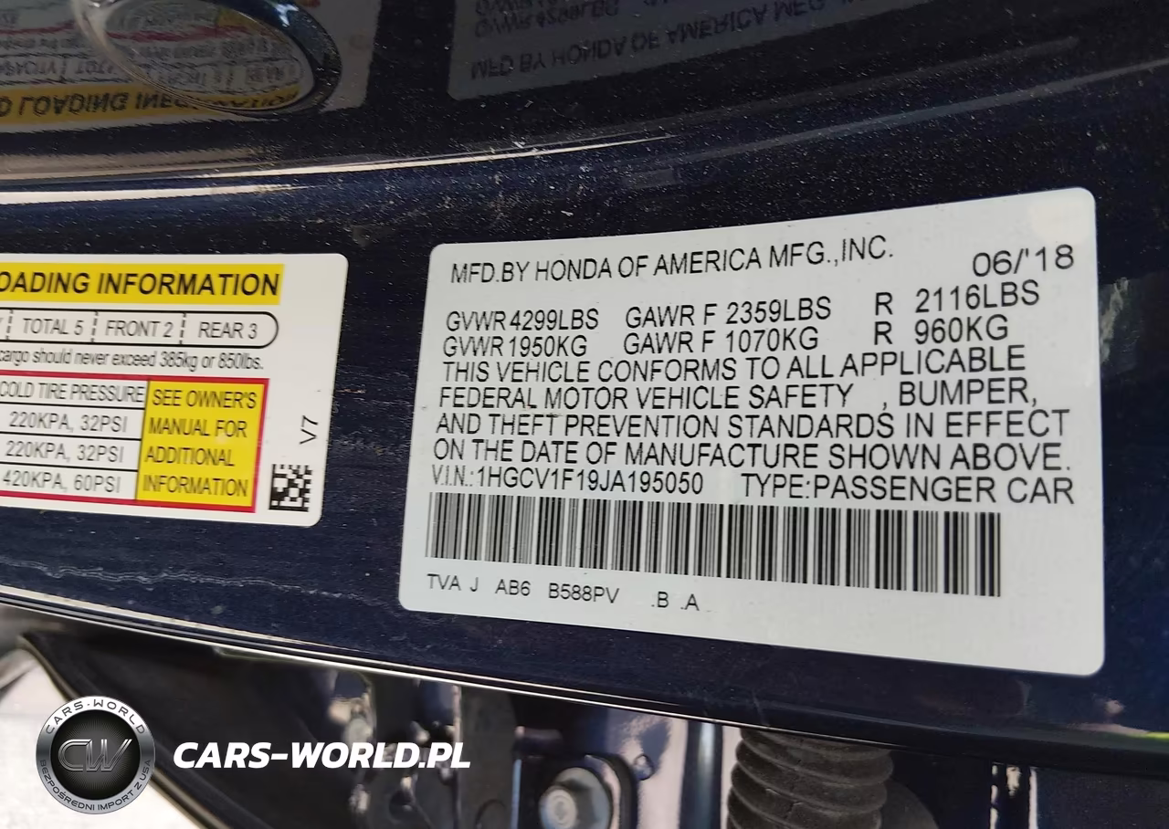 2018 Honda Accord Lx VIN:1HGCV1F19JA195050 - 9