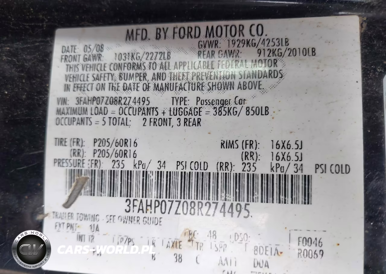 2008 Ford Fusion Se VIN:3FAHP07Z08R274495 - 9