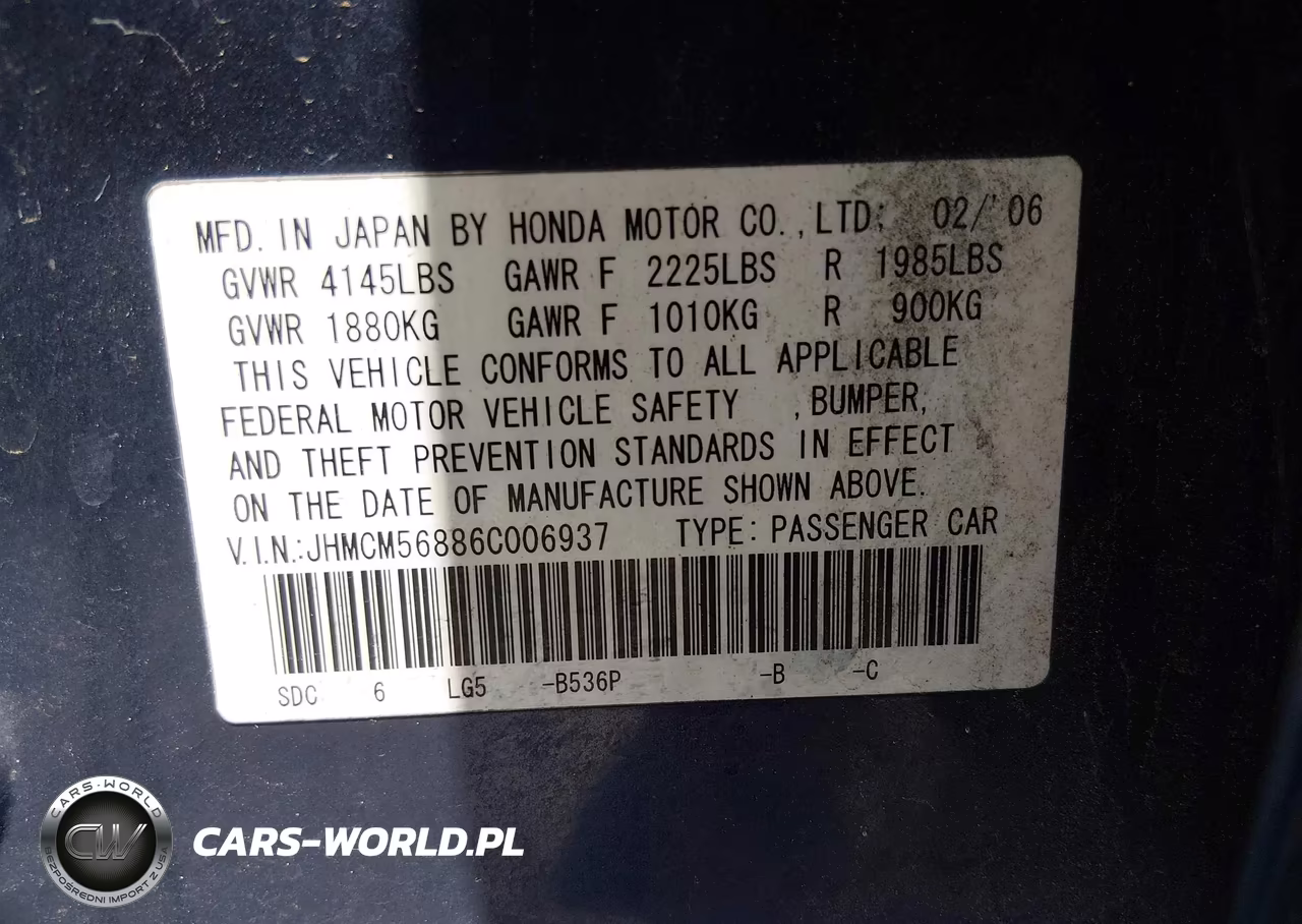 2006 Honda Accord 2.4 Ex VIN:JHMCM56886C006937 - 9