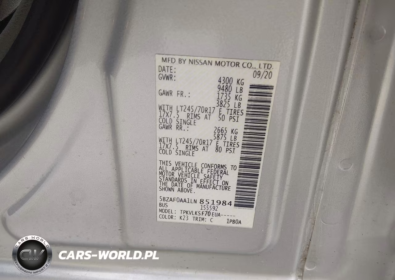2020 Nissan Nv Passenger Nv3500 Hd Sl VIN:5BZAF0AA1LN851984 - 9