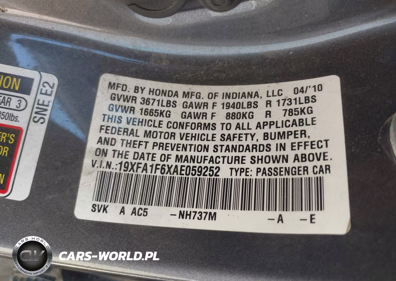 2010 Honda Civic Lx-S VIN:19XFA1F6XAE059252 - 9