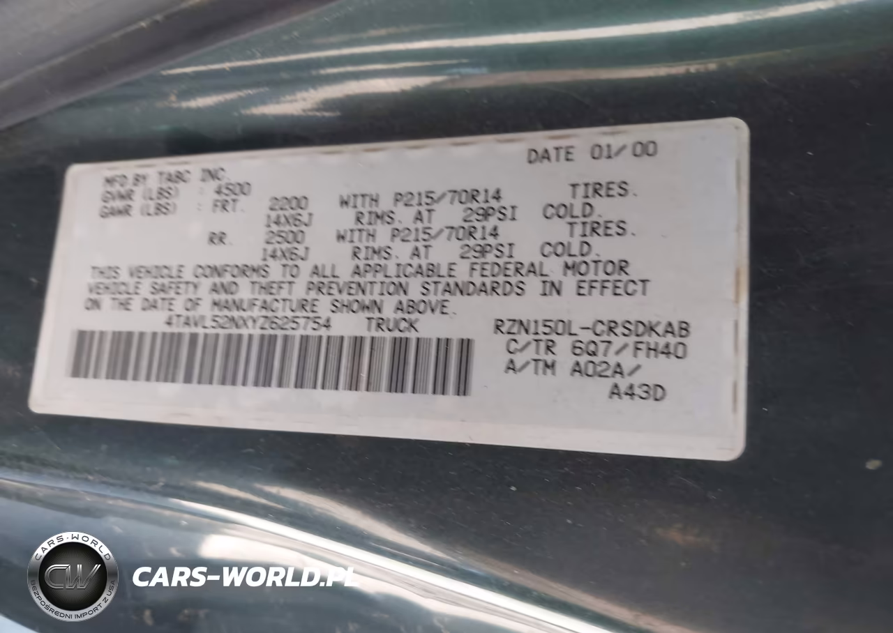 2000 Toyota Tacoma VIN:4TAVL52NXYZ625754 - 9